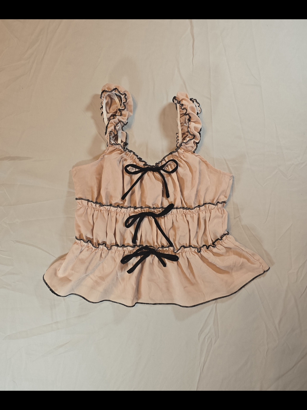 Sugarkiss Pink Coquette Ruffle Camisole Cami Top Black Bows Tiered Juniors XL